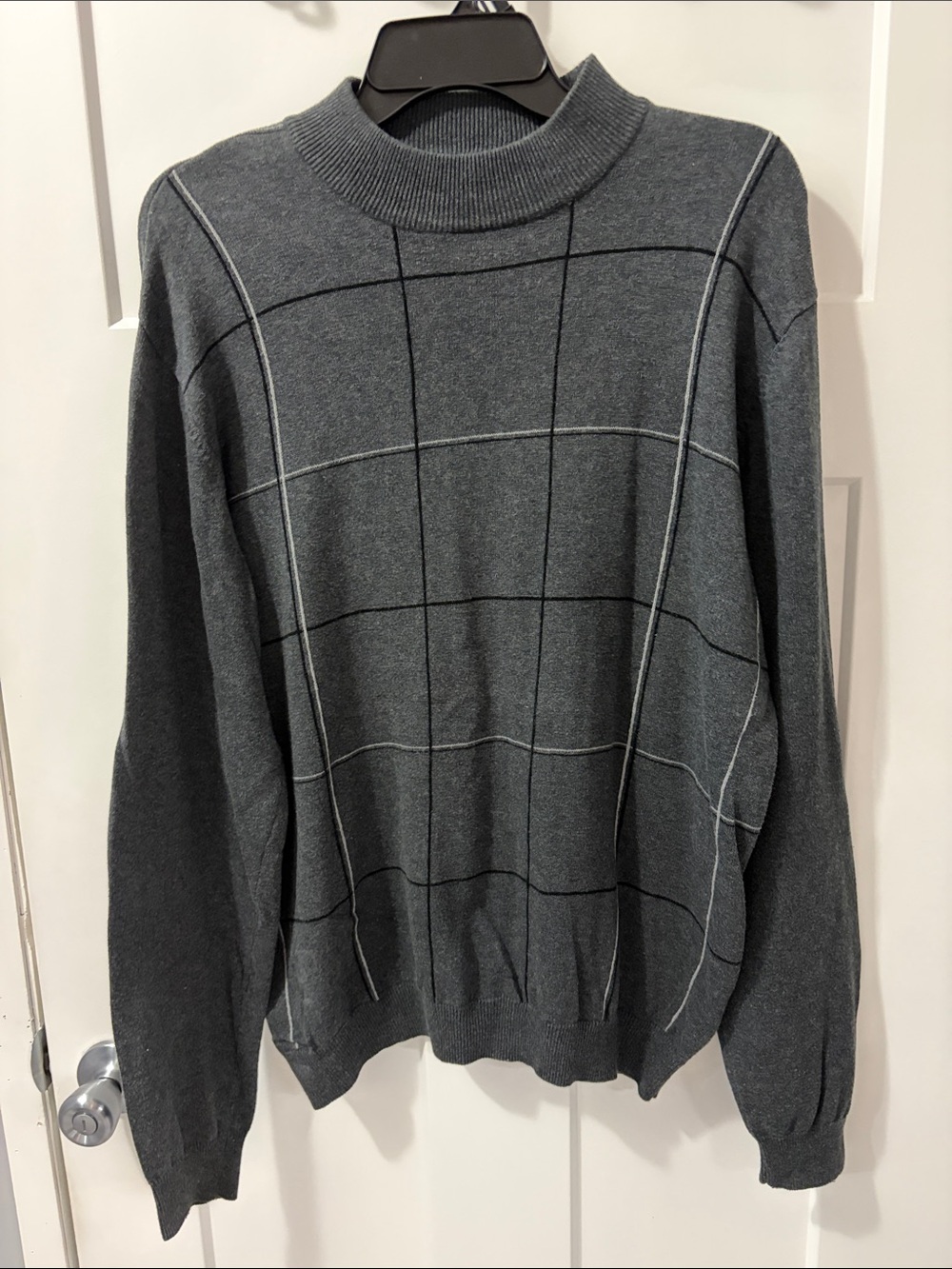 Massini Charcoal Windowpane Mock-Neck Sweater